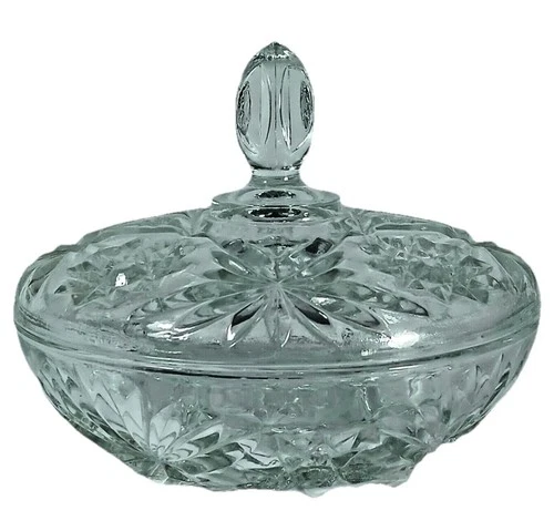 Vintage Anchor Hocking Candy Dish w/ Lid 5.5" Star of David Clear Glass EAPC USA