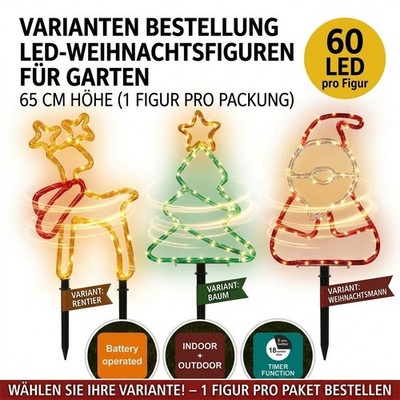 LED Weihnachtsfigur 65cm Gartenstecker Timer 60 LEDs Warmweiß Outdoor Deko NEU