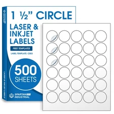 1.5" Circle Printable Labels - 500 Sheets 15000 Matte White Round Stickers