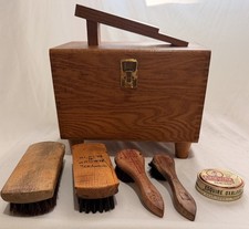 Vintage 1950s Wood Shoe Shine Box with Accessories Beautiful Condition