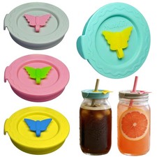 SSIBOOTO 4 Pack Silicone Mason Jar Lids with Straw Hole,Mason colorful