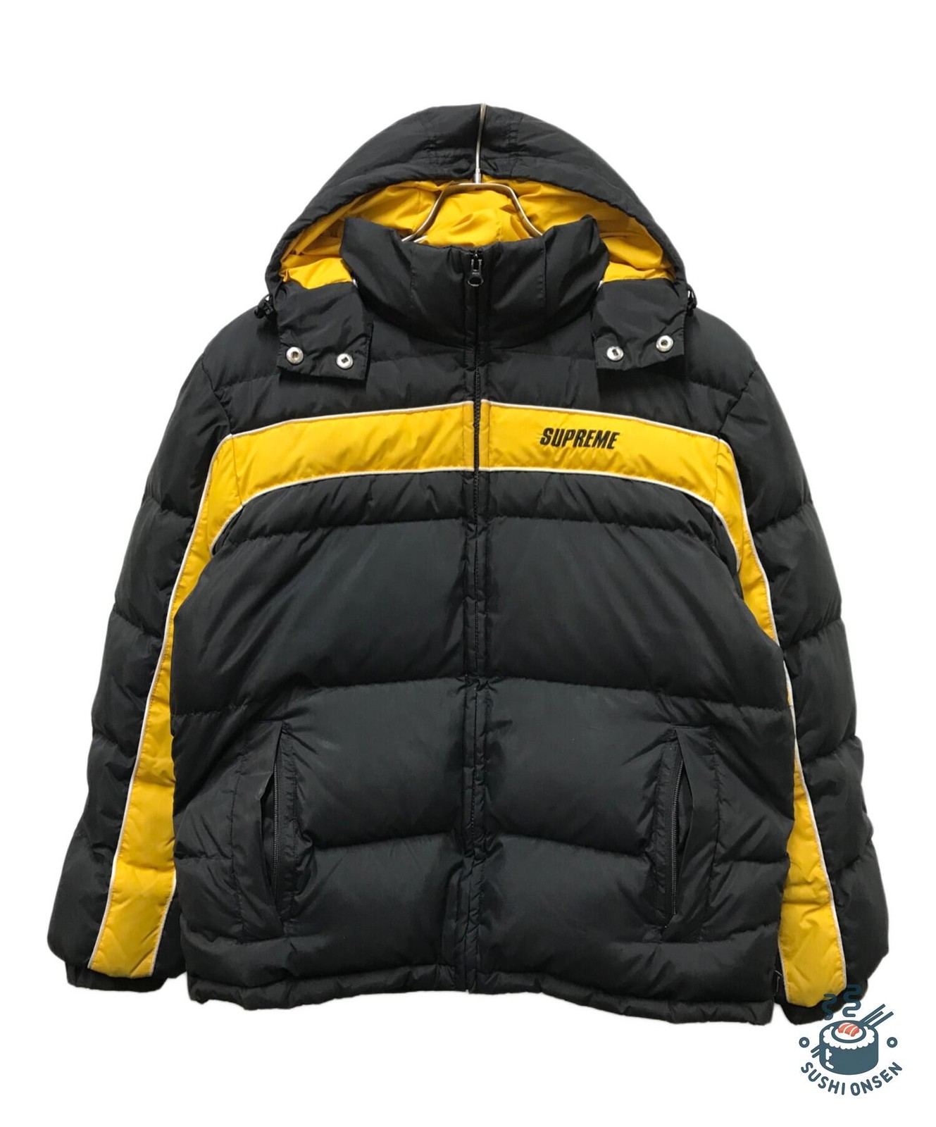 SUPREME Striped Panel Down Jacket Size: S Black x… - image 1