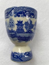 VINTAGE BLUE WILLOW PORCELAIN DOUBLE EGG CUP*Japan