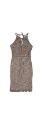 Night Way Sequin Semi Formal Dress Size 4P Tan With Gold Glitter Lace