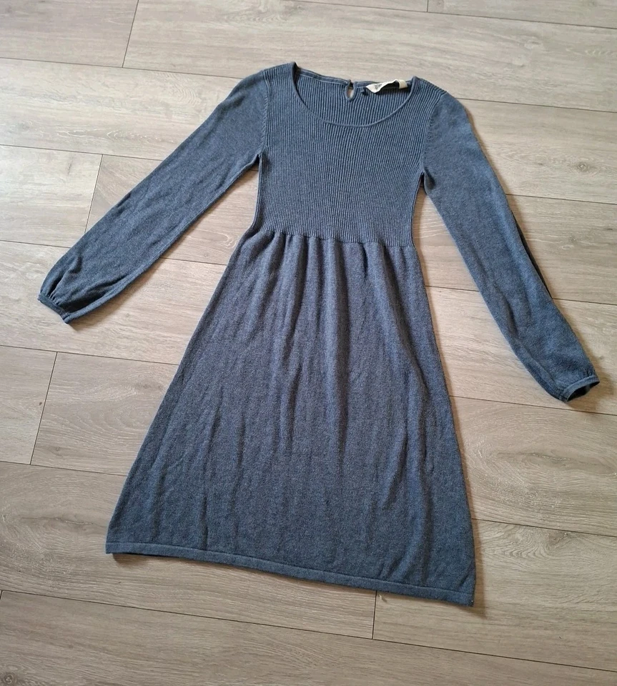 Vestido Jersey Fat Face Azul Gris Elástico Algodón Tejido Acampanado Inteligente Informal UK10 Foto 3 de 4