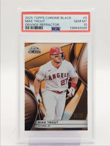 MIKE TROUT 2025 TOPPS CHROME BLACK ORANGE REFRACTOR /25 PSA 10 Q0902