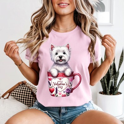 Westie Puppy Valentinstag Damen T-Shirt süß Hund Tee