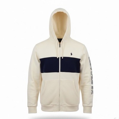U.S. Polo Assn. Mens Cream & Navy Hoodie Sweatshirt Zip Up 2XL