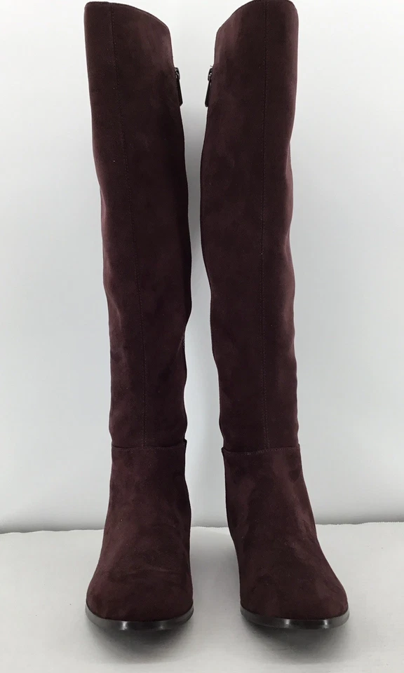 Botas de equitación Michael Kors Bromley de gamuza para mujer 7,5 borgoña hasta la rodilla elásticas Foto 3 de 4