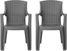 simpa Stackable High Back Plastic Rattan Effect Garden Chairs - Grey Set of 2