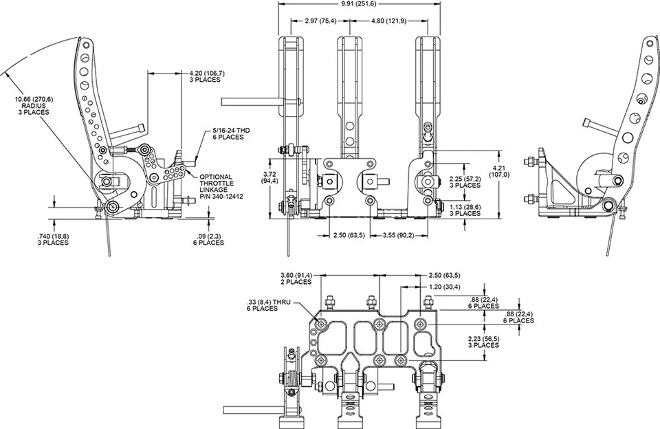 Pedal de freno/embrague y acelerador de montaje en piso Wilwood 340-12411 con enlace de acelerador Foto 3 de 3