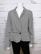 Elle Womens Blazer Size Xl Black & White Striped Collared 1 Button Stretch