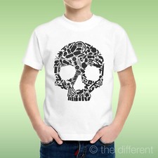 T-Shirt Bambino Ragazzo Techio Skull Oggetti Neri Idea Regalo