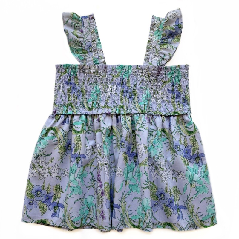 Girls 8 Janie and Jack Floral Top Purple Blue Flowers Flutter Sleeveless Ruched