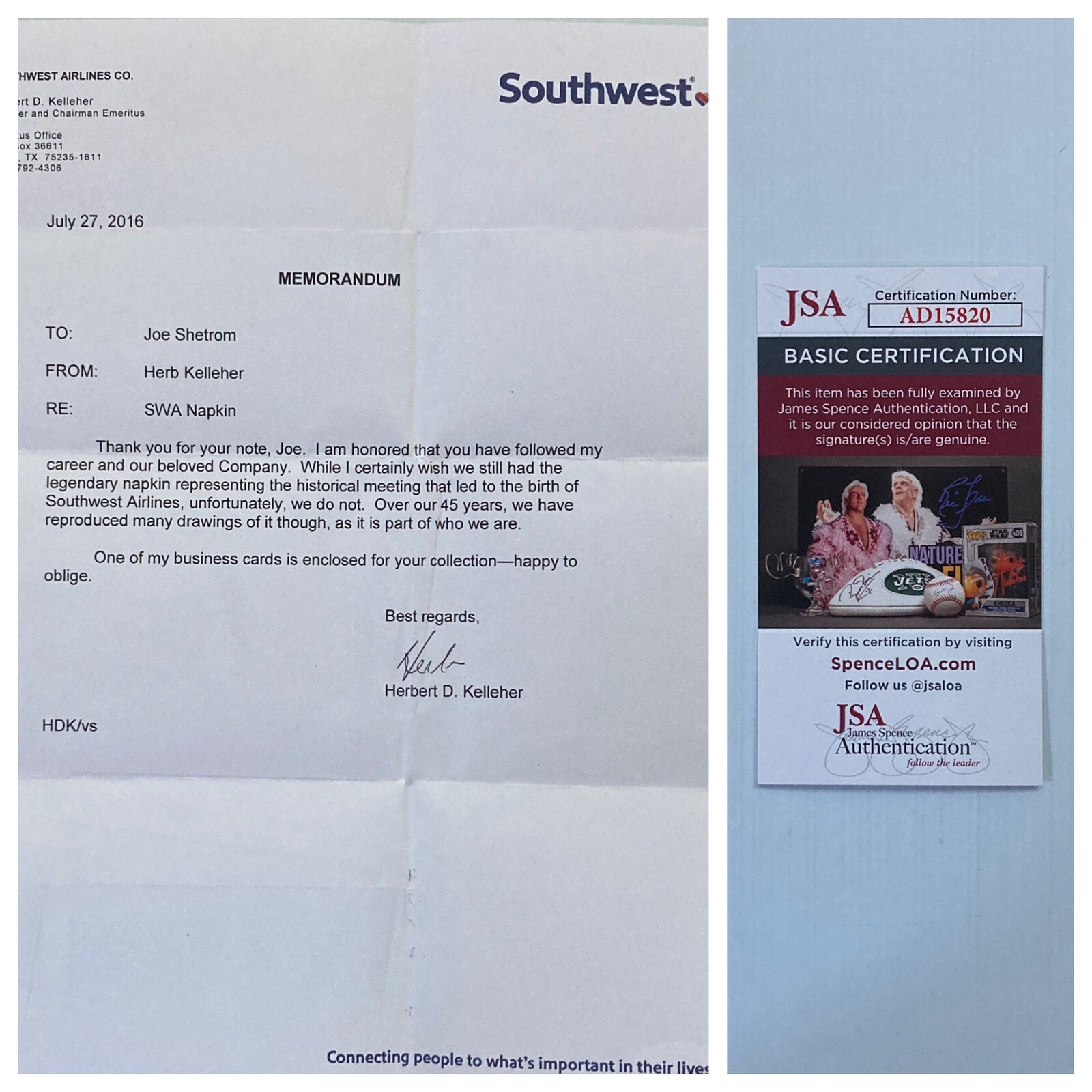 Southwest Airlines Herb Kelleher Autograph Typed Signed Letter - JSA - FREE S&H!