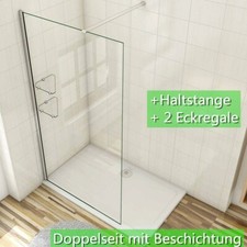 80-120cm 8mm NANO Walk in+Haltstange+Eckregal Klarglas Duschwand Duschkabine