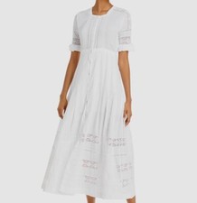 $325 Loveshackfancy Women's Black Lace Midi Fit & Flare Shirt-Dress Petite Sz P