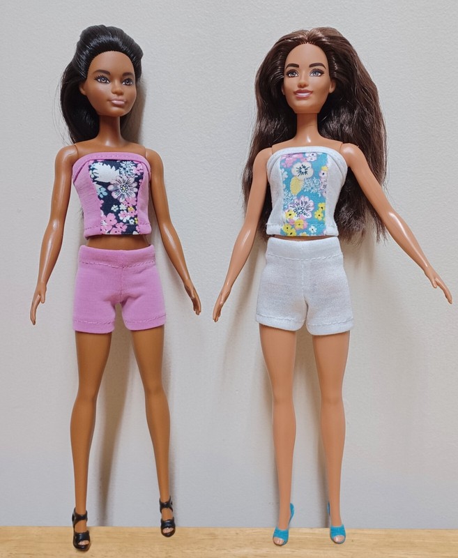 Barbie 11 1/2" Doll Clothing 2 Bustier Tops, Pink and White plus  shorts