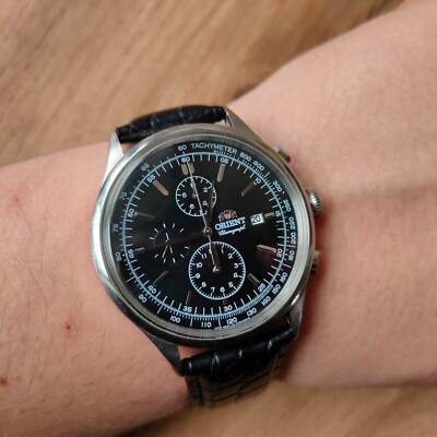 Orient Chronograph quartz watch black big watch japan watch date indicator