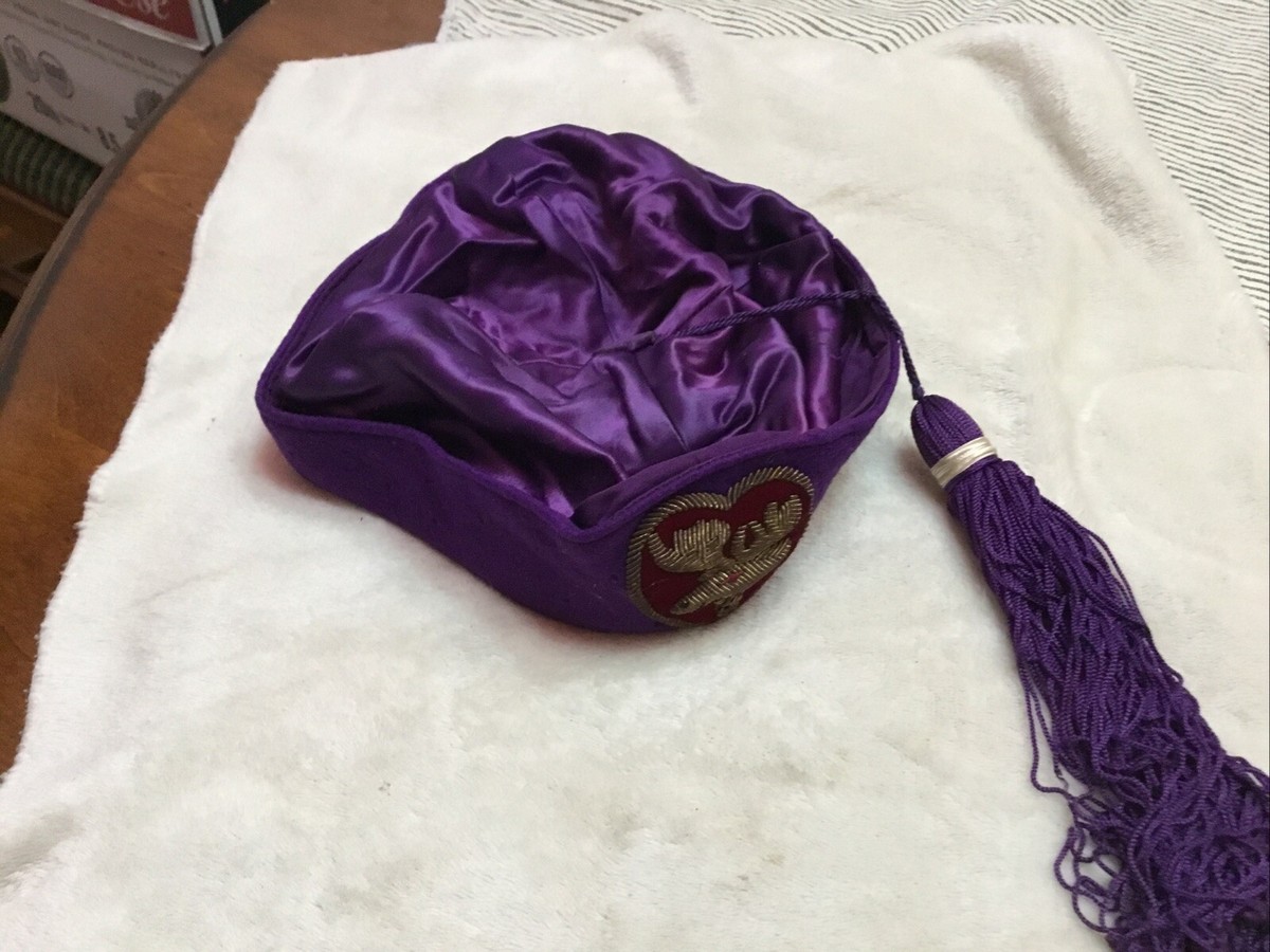 VTG Loyal Order of Moose Ceremonial Fez Hat Purple Wool 