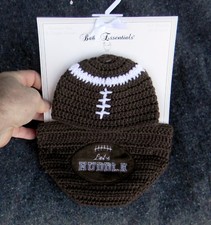 NEW BABY ESSENTIALS Crochet Hat  Diaper Cover "LETS HUDDLE" Football 0-3 Months