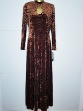 BNWT Lori Weidner DESIGNER DRESS  8 BROWN VELVET LONG VINTAGE Rare 60" ii908