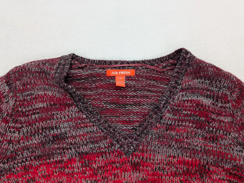 Suéter para mujer Joe Fresh talla L rojo ombre cuello en V pulóver Foto 3 de 4