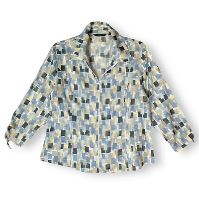 Samuel Dong Jacket XL Full Zip Cotton Geometric Artsy Semi Sheer Lightweight