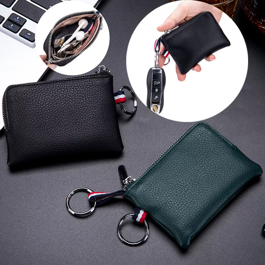 Leather Coin Purse Wallet Mini Keyrings Change Pouch Card Holder for Men  Womens