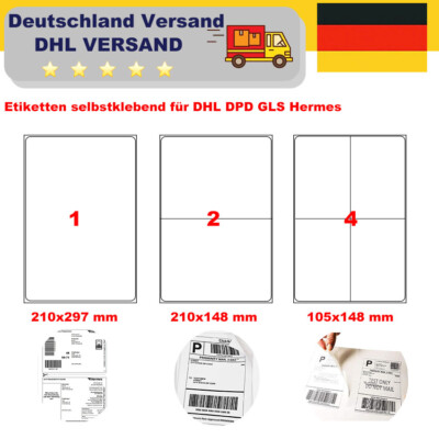Etiketten DIN A4 Versandetiketten Aufkleber selbstklebend für DHL DPD GLS Hermes