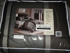 Full 8 Pc. Comforter Shams Pillows Dust Ruffle Brown Striped NEW 