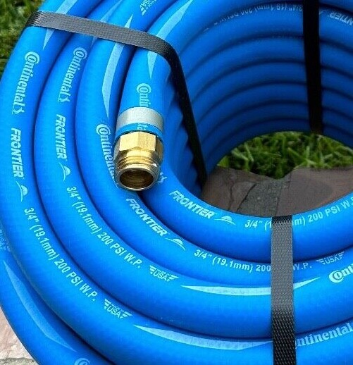 Continental 5/8" X 50' Blue Contractor Rubber Water Hose - 200 PSI, Made In USA, With Swivel End