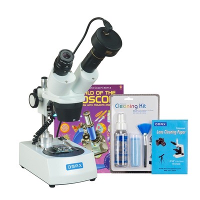 OMAX 20-40X Dual LED Binocular Stereo Microscope+1.3MP Camera+Cleaning Pack+Book