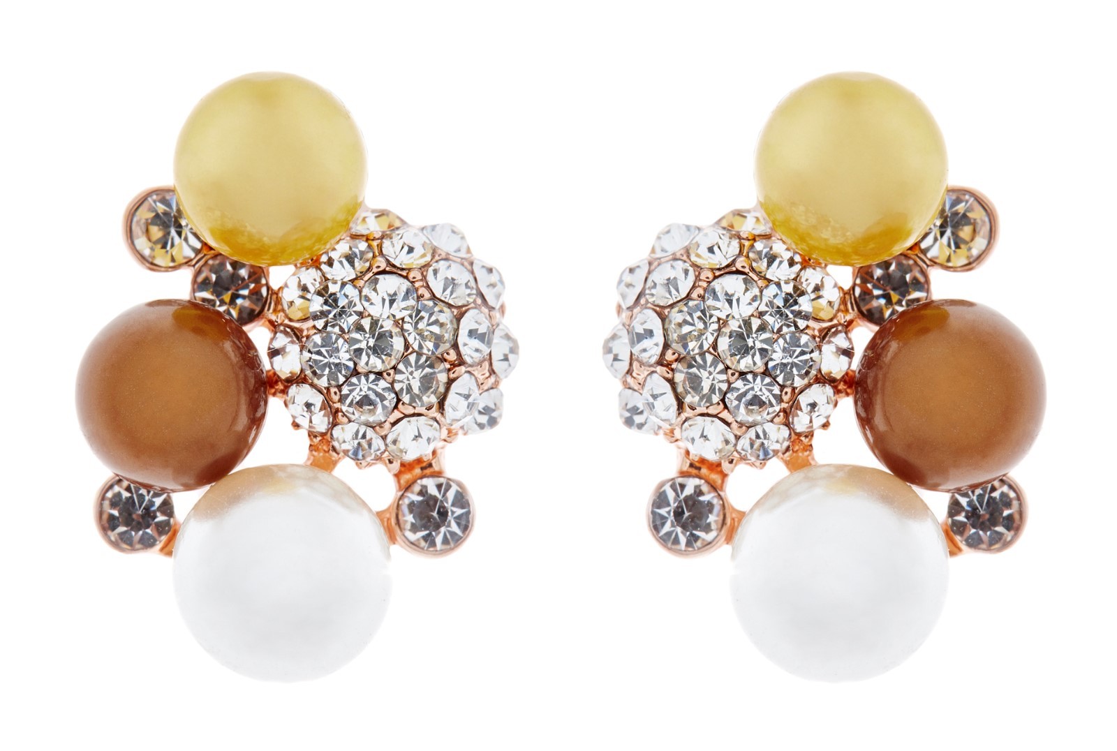 CLIP ON EARRINGS - gold plated Pearl & Rhinestone non pierced earring - Hilda