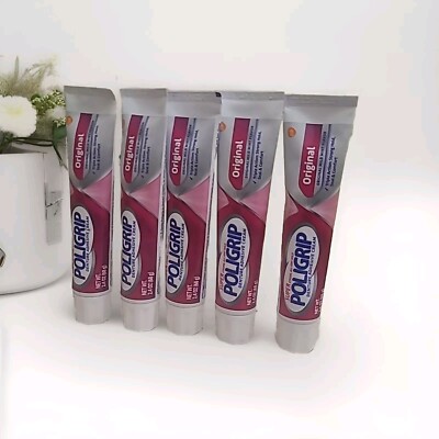 5 PK Super Poligrip Original Denture and Partials Adhesive Cream 2.4 oz ea