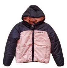 Fila Kimberly Puffer Jacket Coat Womens M Dusty Pink Black Hooded New With Tags