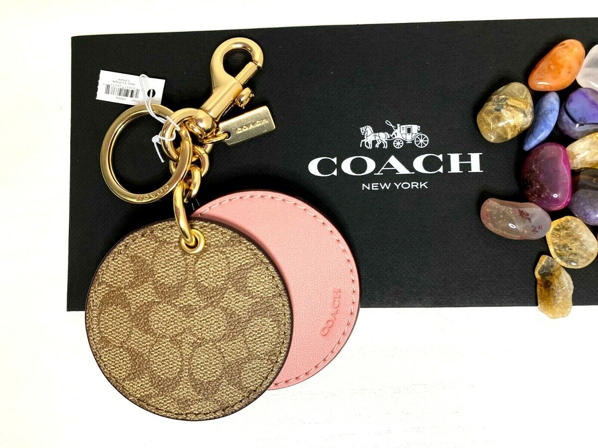 NWT COACH Khaki/Pink Round Mirror & Canvas Leather Bag Charm NWT COACH Khaki/Pink Round Mirror & Canvas Leather Bag Charm