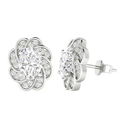 Ohrstecker 2 kt Ovalschliff echter Moissanit 14 Karat Weißgold vergoldet 925 Blumen