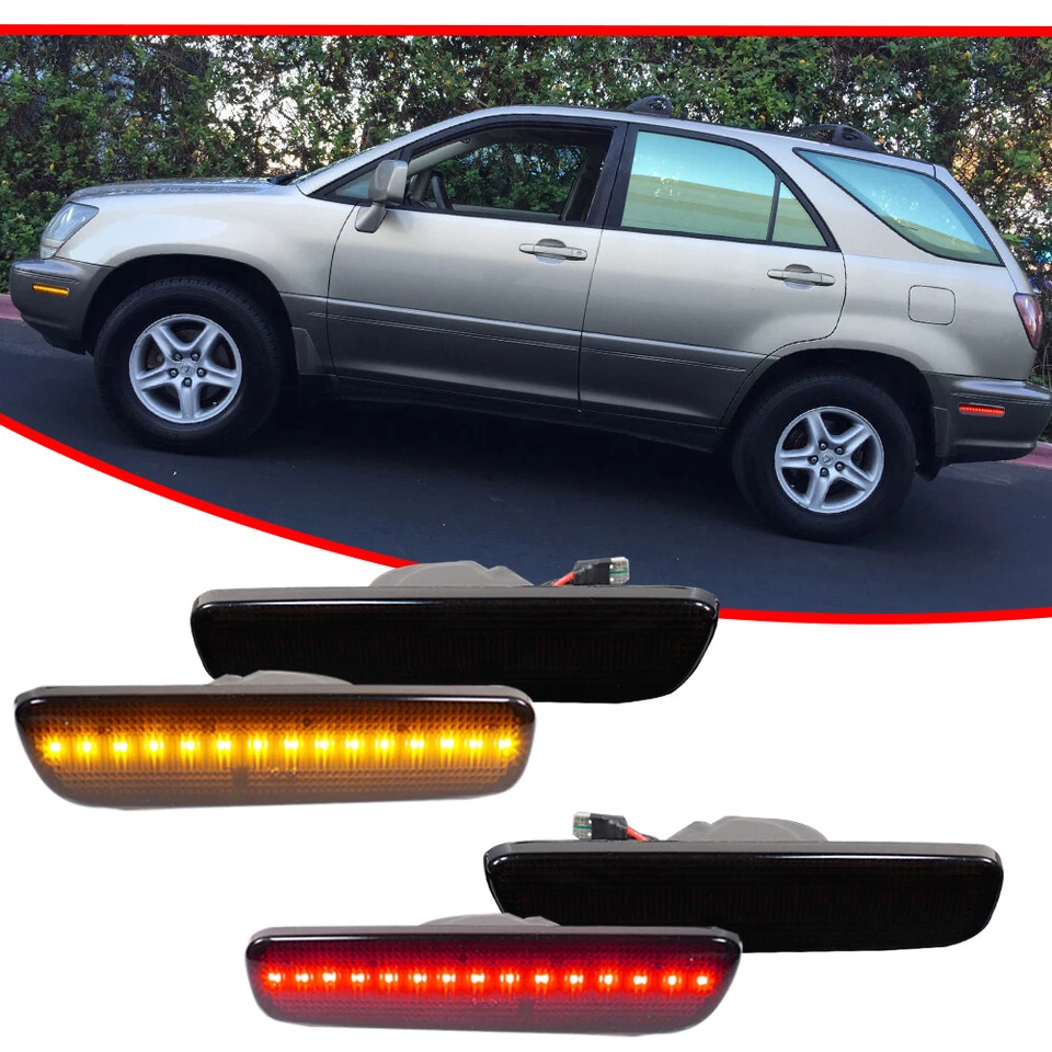 [Front+Rear]Amber Red Smoked Fender Side Marker Lights For 1999-2003 Lexus RX300 - Image 2 of 4
