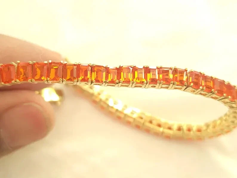 Pulseira de tênis octógono safira laranja prata 925, prata laranja pulseira de tênis - Imagem 2 de 4