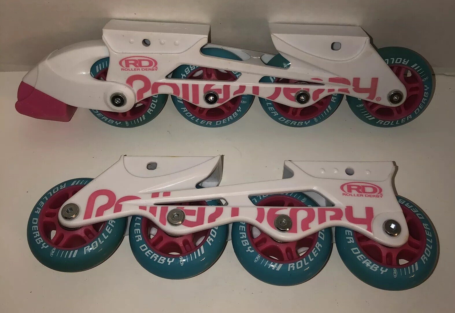 Inline Roller Derby Roller Blades Skates (Only) Pink Teal Wheel