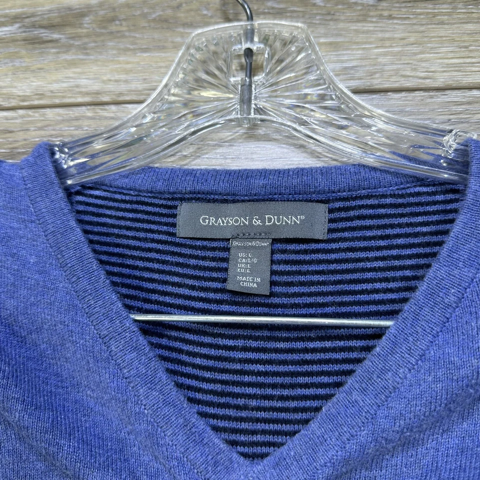 Suéter Grayson & Dunn Talla Grande Azul Cuello en V Térmico Elastizado Para Hombre Suéter Foto 4 de 4