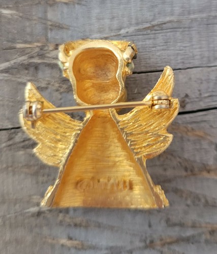 Vintage MYLU Gold tone With Blue Rhinestones ANGEL Pin Brooch Rare - Picture 7 of 12