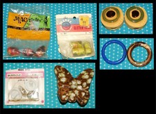 Vtg Macrame Rings Beads Lot MACtivity Glass Uni Craft Walco Frog Owl Butterfly
