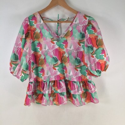 Jade Melody Tam womens blouse top size M multicolour floral short sleeve 121759
