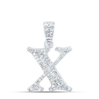 10k Weißgold 1,69g 0,28ctw natürlicher Diamant Initiale ''X'' Baguette Anhänger Charm