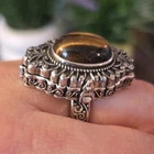 Vintage Style Tiger’s Eye Poison Ring Sterling Silver Ornate Statement Locket