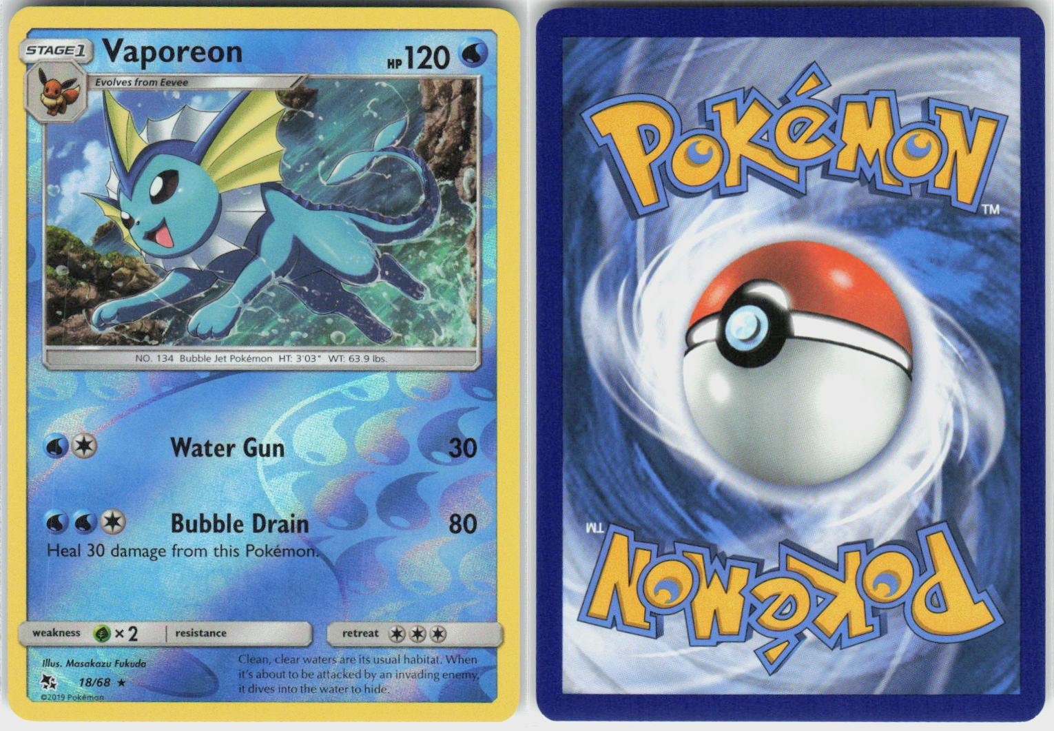Vaporeon 18/68 Holo Rare Hidden Fates Pokemon Reverse Holo NM