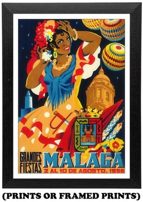 Malaga Karneval Fiesta Spanien Vintage A5 A4 A3 Bild Druck / gerahmtes Poster #580