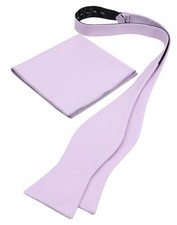 Mens Solid Linen Self Tie Bow Ties and Pocket Square Set - Iris Lavender